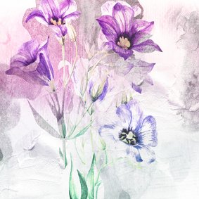 Bloemenkaart paars boeket aquarel