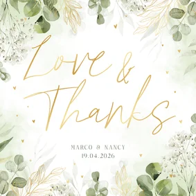 Botanische bedankkaart met waterverf en goudfolie