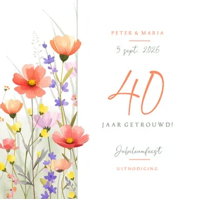 Botanische jubileumkaart met aquarel gemengde wilde bloemen