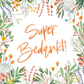 Botanische kleurrijke bedankkaart handlettering typografie
