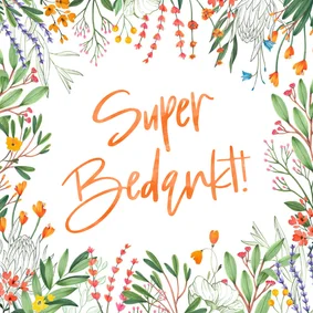 Botanische kleurrijke bedankkaart handlettering typografie