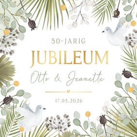 Botanische uitnodiging 50-jarig jubileum met duifjes