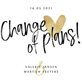 Bruiloft change of plans nieuwe datum annuleren hartje goud