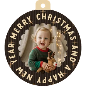 Bruine foto kerstbalkaart met streepjes, sterren