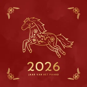 Chinees nieuwjaarskaartje paard in goudfolie rood