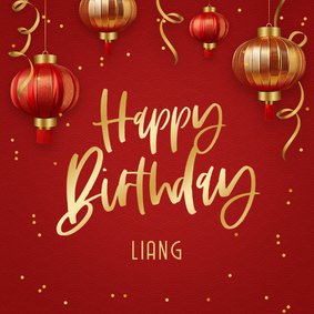 Chinese verjaardagskaart lampjes slingers confetti