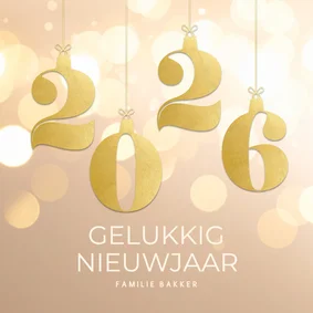 Chique beige nieuwjaarskaartje goud met bokeh