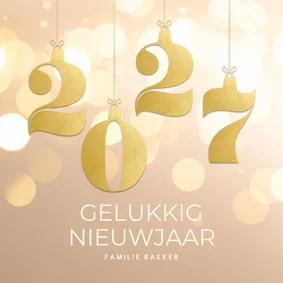 Chique beige nieuwjaarskaartje goud met bokeh