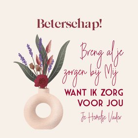 Christelijke beterschapskaart met droogbloemen in vaas