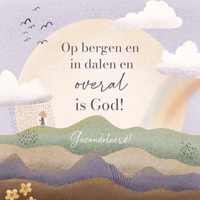 Christelijke condoleance met landschap, wolken en regenboog