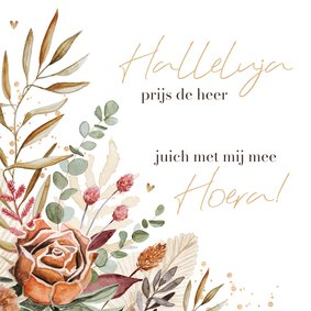 Christelijke felicitatiekaart met droogbloemen