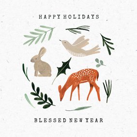 Christelijke kerstkaart bosdieren holidays blessed new year