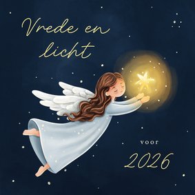 Christelijke kerstkaart engel met ster vrede & licht