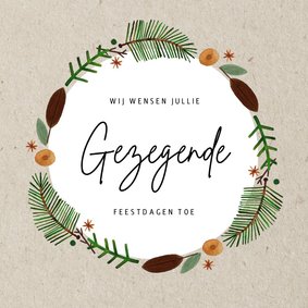 Christelijke kerstkaart gezegende feestdagen kerstkrans