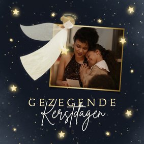 Christelijke Kerstkaart met engel foto en sterren