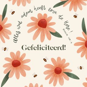 Christelijke verjaardagskaart bloemen bijbeltekst 