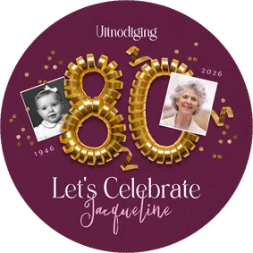 Cirkel uitnodigingskaart feestje 80 jaar foto vroeger nu