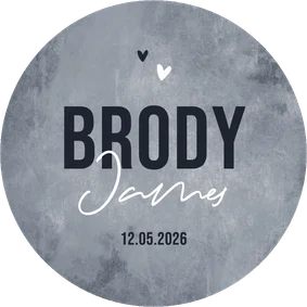 Cirkelvorm geboortekaartje stoer betonlook grijs hartjes