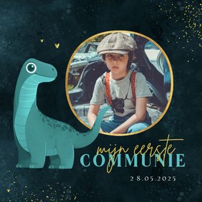 Communie jongen dino Brontosaurus goud hartjes