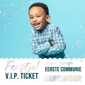 Communie ticket foto uitnodiging modern holografisch