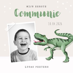 Communie uitnodiging dino t-rex foto