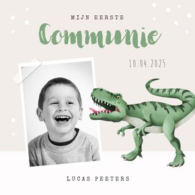 Communie uitnodiging dino t-rex foto