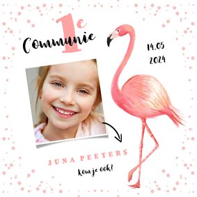 Communie uitnodiging hip flamingo foto