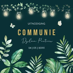 Communie uitnodiging jongen groen floral bladeren botanisch