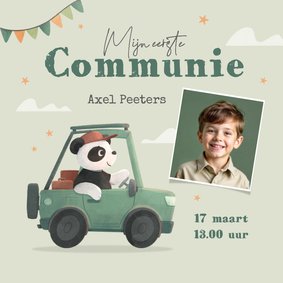 Communie uitnodiging panda auto wolken sterren foto slinger