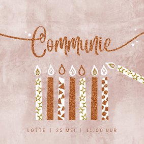 Communie uitnodiging velvet oudroze kaarsjes