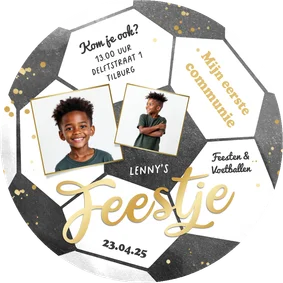 Communie uitnodigingskaart ronde vorm voetbal feestje foto's