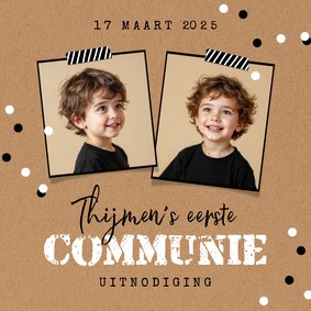 Communiefeest uitnodiging stoer kraft confetti jongen foto