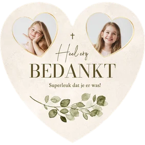 Communiekaart bedankt hartvorm foto's waterverf beige