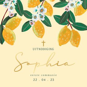 Communiekaart citroenen en bloemen