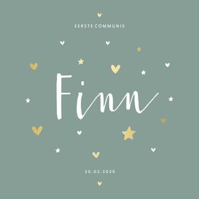 Communiekaart gouden hartjes en sterren aanpasbaar