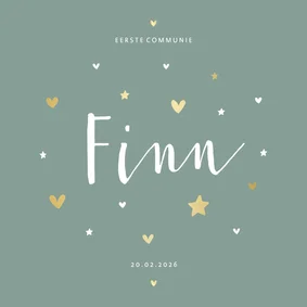 Communiekaart gouden hartjes en sterren aanpasbaar