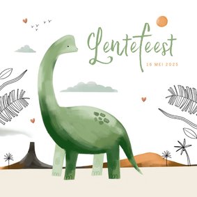 Communiekaart groene brontosaurus jungle hartjes