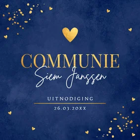 Communiekaart jongen donkerblauw goudlook hartje