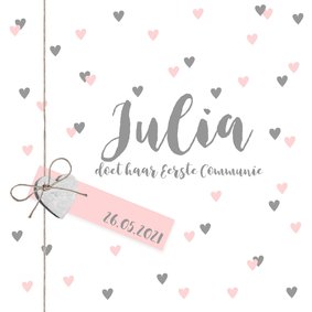 Communiekaart lief hartjes label