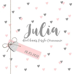 Communiekaart lief hartjes label