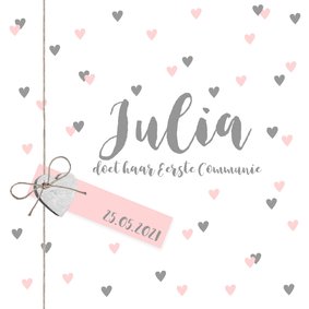 Communiekaart lief hartjes label