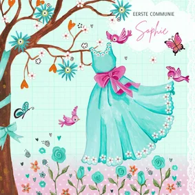 Communiekaart meisje met jurk illustratie