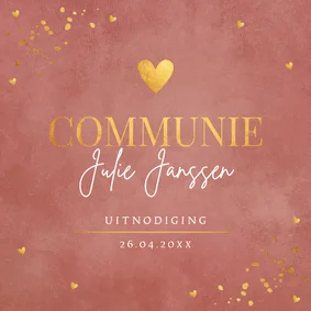 Communiekaart meisje roestbruin terracotta goudlook hartje