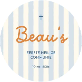 Communiekaart rond met hippe strepen en grote naam