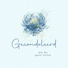 Condoleance kaart met blauwe aquarel chrysant