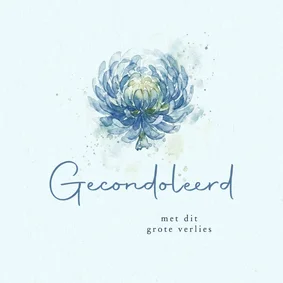 Condoleance kaart met blauwe aquarel chrysant