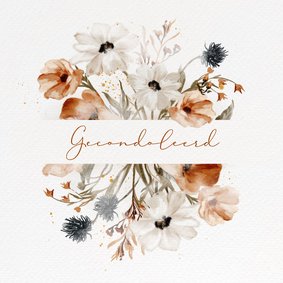 Condoleance kaart met grote elegante bloemen 