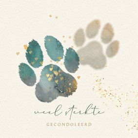 Condoleance sterkte kaart hond kat aquarel pootje