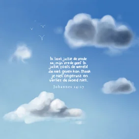 Condoleancekaart blauwe lucht wolken en bijbeltekst