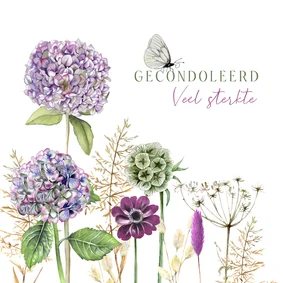 Condoleancekaart hortensia's met vlinder